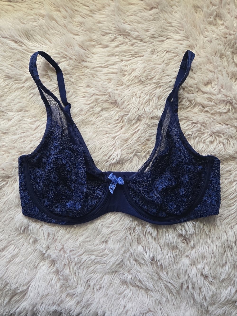 Victoria's Secret Sheer Lace Navy Underwire Bra